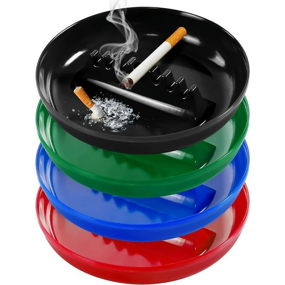 Plastic Ashtrays for Cigarettes and Cigars, Indoor Outdoor Ash Tray Large Size Tabletop Ashtray Decor for Home Office Restaurant Patio Bar - Pack of 4 Colors Mixed (Black/Blue/Green/Red)