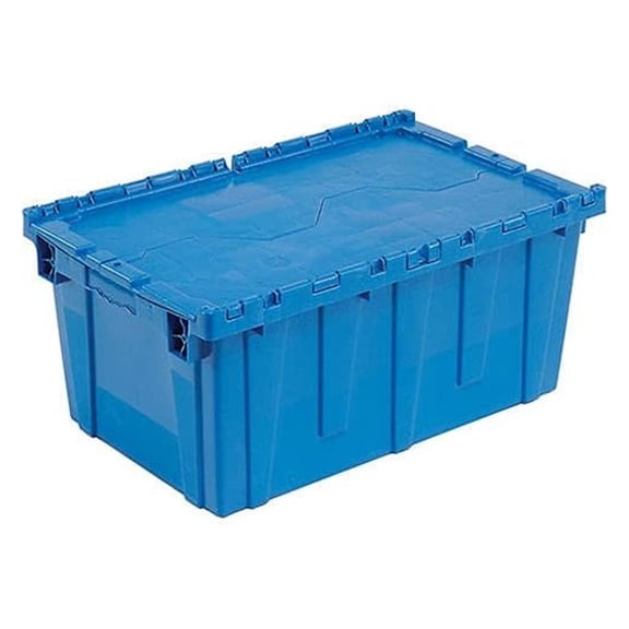 Plastic Attached Lid Shipping & Storage Container, 25-1/4x16-1/4x13-3/4, Blue