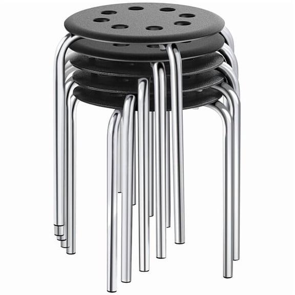 Plastic Backless Stack Stools Silver Bar Stools for Classroom Kitchen, Pack of 5