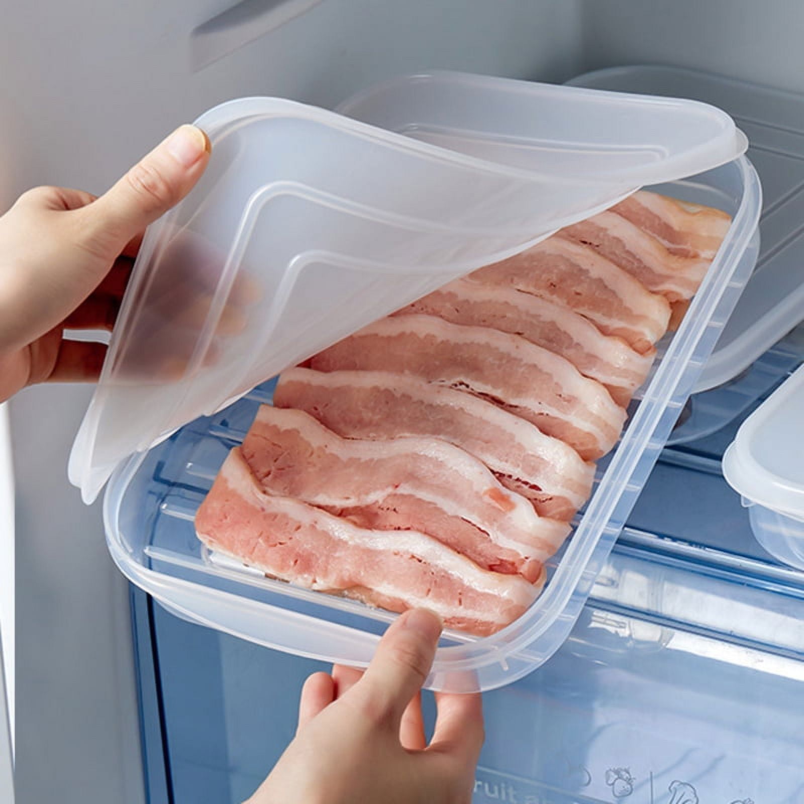 wulikanhua 2 Pack Plastic Bacon Box, Deli Meat Saver Cold Cuts Fridge  Keeper, Cheese Food Storage Container with Lid for Refrigerator, Shallow  Low