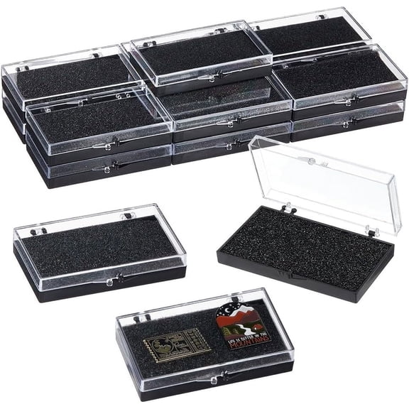 Plastic Badge Storage Box Badge Gift Case with Black Sponge Rectangle 5.2x8x1.55cm Inner Diameter: 4.2x7.6cm