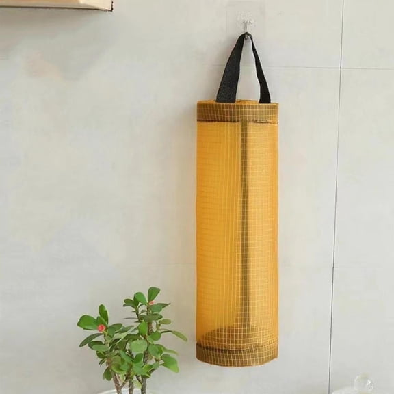 Bag Holder Dispenser - Foldable Mesh Grocery Bag Organizer with Hook, Hanging Storage for Kitchen Bags & Recycling - Breathable, Washable & Space-Saving Design