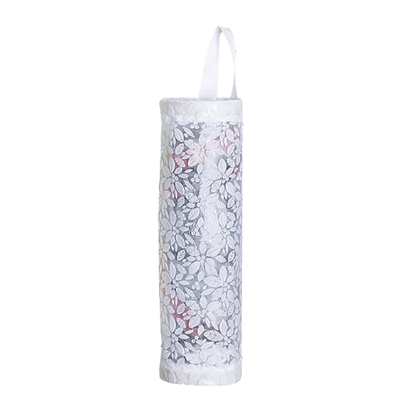 Plastic Bag Holder,Grocery Bag Holders,Patterned Mesh Hanging Storage Bag Dispenser,Wall Hanging Rubbish Bag Organizer,Convenient Extraction Clear Visible Hanging Bag for Kitchen(17.3x4.3")(White)