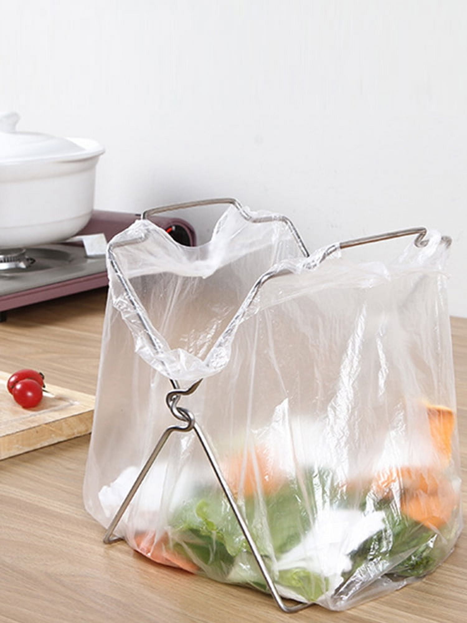 NUAHRHY Plastic Bag Rack Stainless Steel Garbage Bag Stand Collapsible