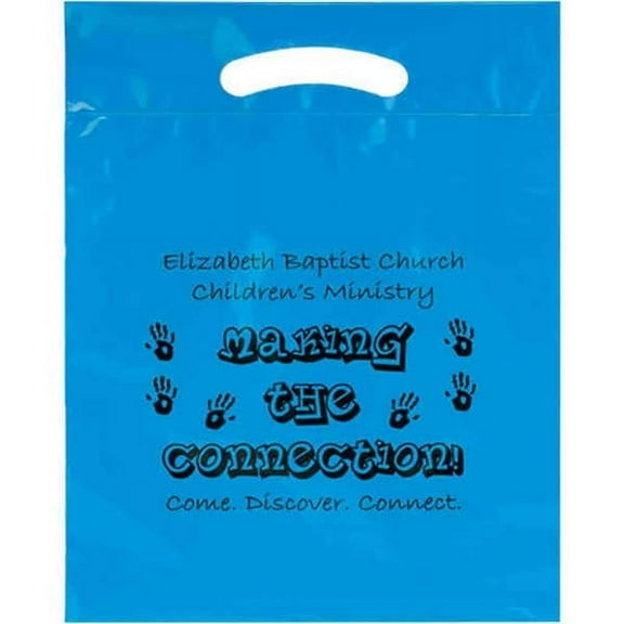 Plastic Bag with Die Cut Fold-Over Reinforced Handle - Blue - 15in. x 19in.