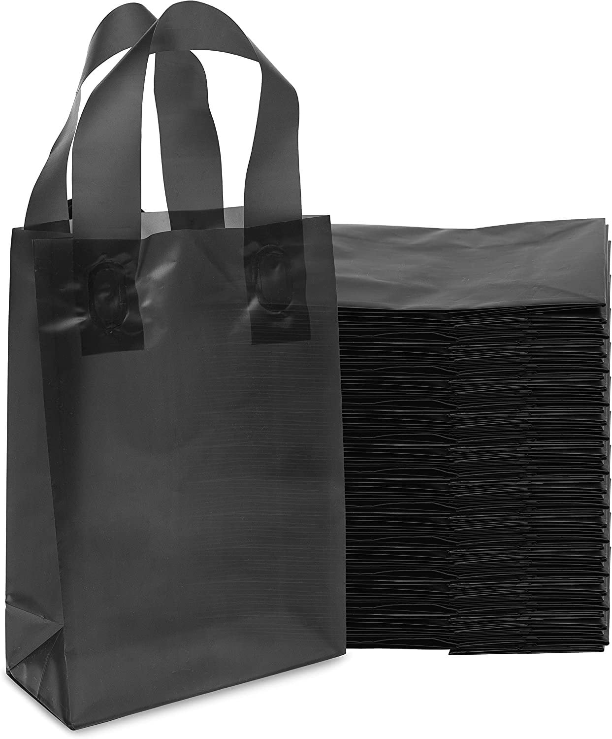 Plastic Bags with Handles 50 Pack Small Frosted Black Plastic