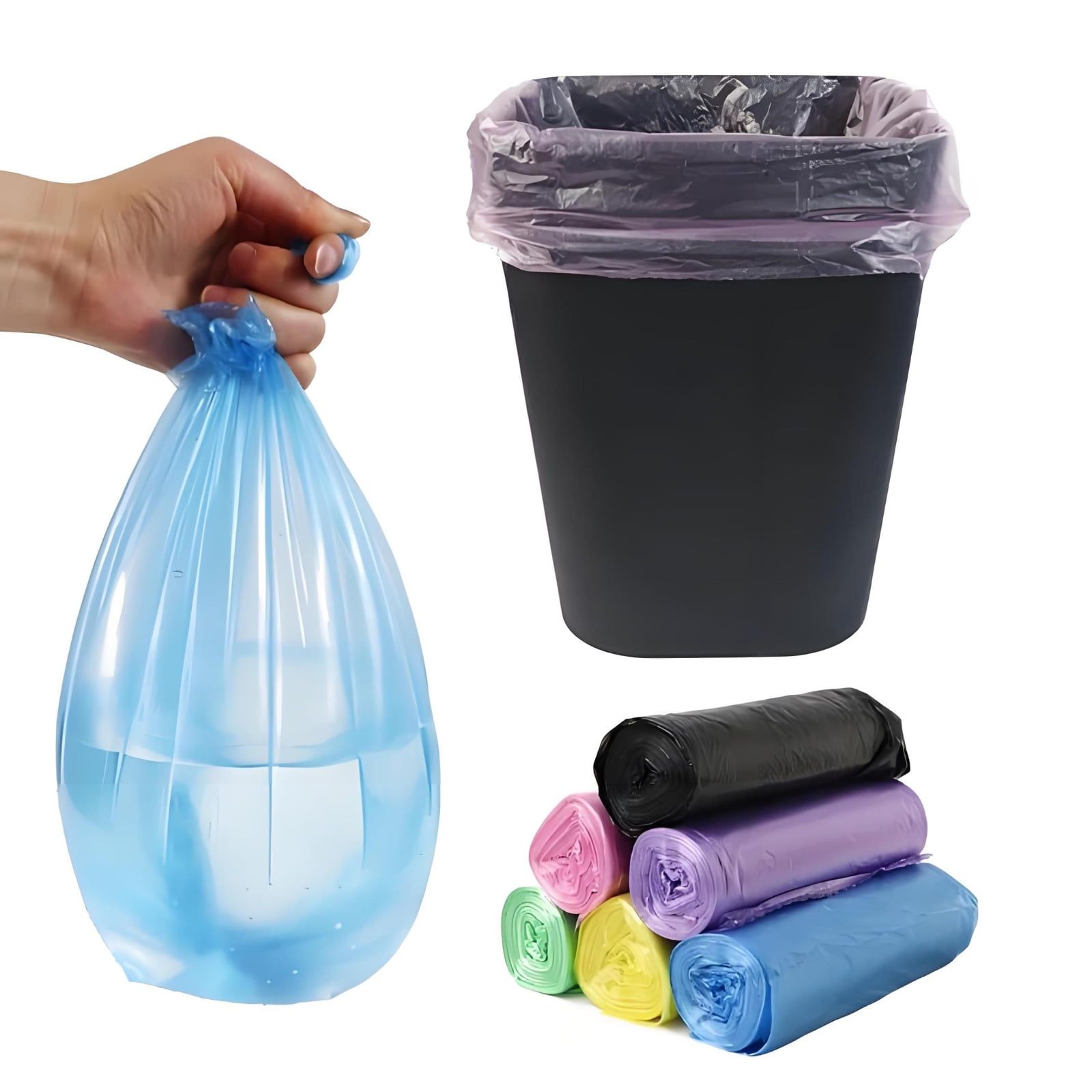 Multi-color Plant-Based Small Trash Bags with Handles, 4 Gallon Capacity