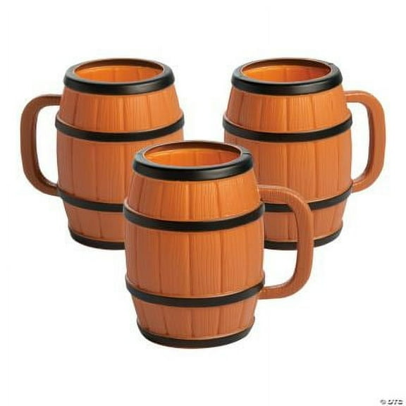 Plastic Barrel Mugs - 12 Ct., Birthday, Party Supplies, 12 Pieces