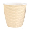 thumbnail image 1 of Plastic Basket with Imitation Rattan Texture, Round Indoor Tree Pot Cover, Small Boho Storage Bin Organizer, Rustic Baskets for Plants and Home Decor, Beige, 1 of 6