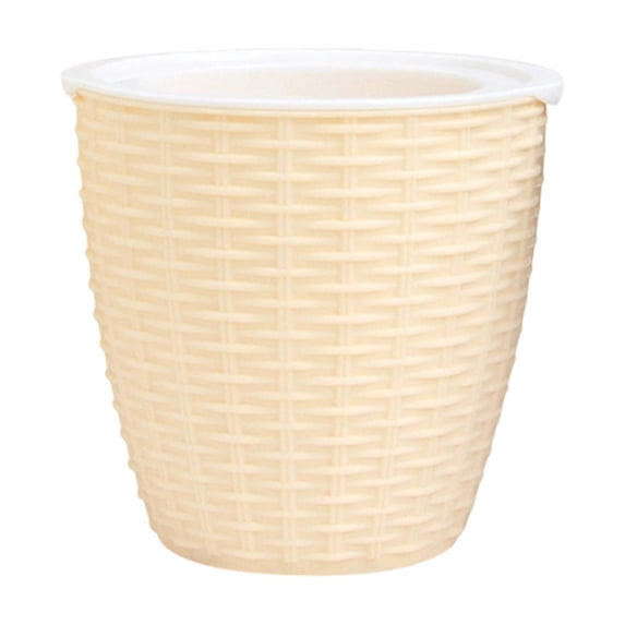Plastic Basket with Imitation Rattan Texture, Round Indoor Tree Pot Cover, Small Boho Storage Bin Organizer, Rustic Baskets for Plants and Home Decor, Beige