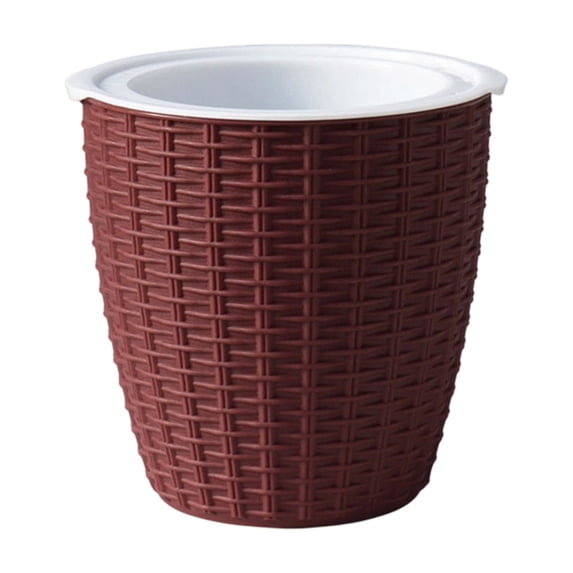 Plastic Basket with Imitation Rattan Texture, Round Indoor Tree Pot Cover, Small Boho Storage Bin Organizer, Rustic Baskets for Plants and Home Decor, Coffee