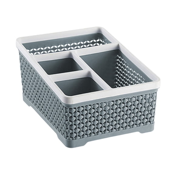 Plastic Bathroom Caddy Organizer - Versatile Storage Basket for Cosmetics, Makeup Brushes, Remote Controls & Office Supplies - 4 Compartment Design for Tidy Desktop Organization,Blue