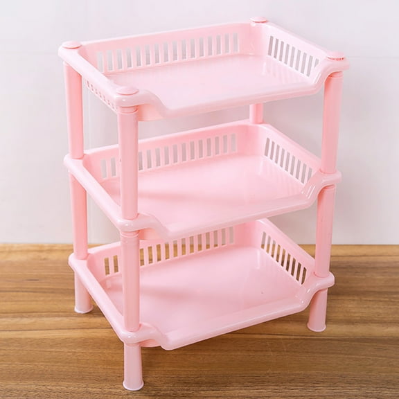 Plastic Bathroom Shelf, Bathroom Organizer, 3-Tier Corner Shelf Organizer, Plastic Bathroom Kitchen Storage Rack, Space Saving, Easy Assembly, Pink, by Cloudqi