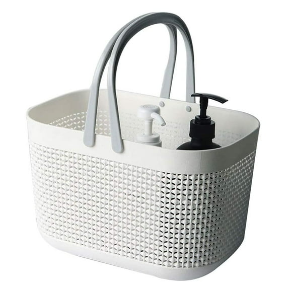 Plastic Bathroom Storage Basket with Handle, for Storing Bathroom Body Wash, Shampoo, Conditioner, Lotion (White)