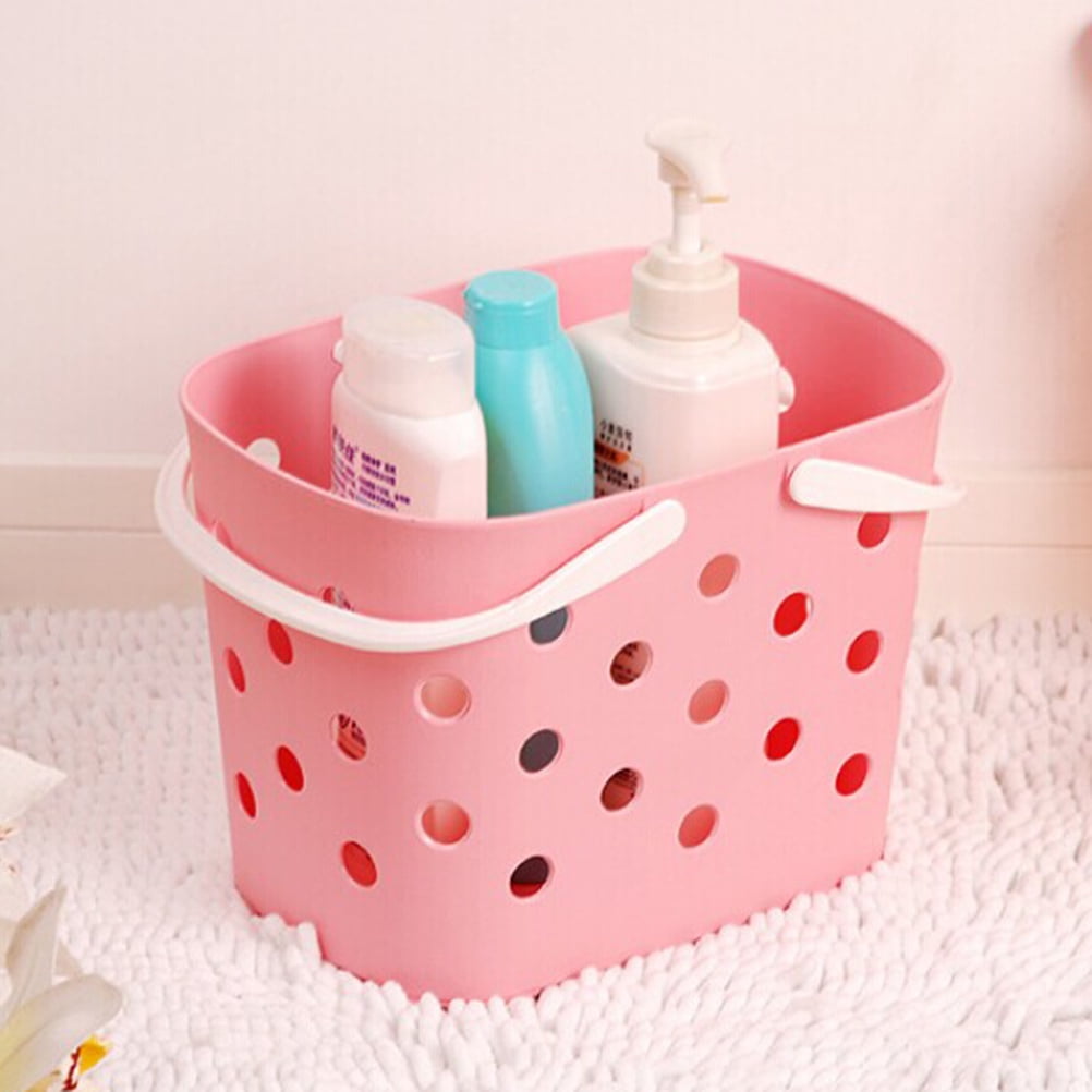 Plastic Bathroom Storage Tote Hand Basket (Pink)