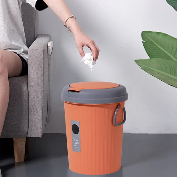 Plastic Bathroom Trash Can 6L Capacity - Small Wastebasket for Bedroom Kitchen Office - Narrow Slim Garbage Bin with Push Lid - Round Space Saving Container for Home Car or Dorm Room