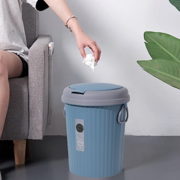 Plastic Bathroom Trash Can 6L Capacity - Small Wastebasket for Bedroom Kitchen Office - Narrow Slim Garbage Bin with Push Lid - Round Space Saving Container for Home Car or Dorm Room