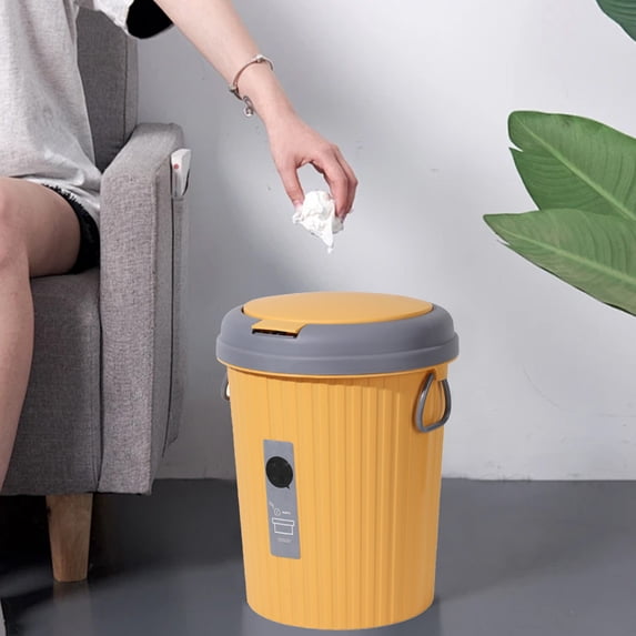 Plastic Bathroom Trash Can 6L Capacity - Small Wastebasket for Bedroom Kitchen Office - Narrow Slim Garbage Bin with Push Lid - Round Space Saving Container for Home Car or Dorm Room