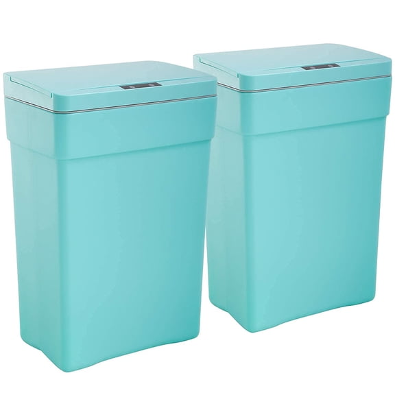 Plastic Bathroom Trash Can Automatic 13 Gallon Garbage Can Kitchen Trash Can with Lid for Kitchen, Home Office, Black (2pc-Blue)