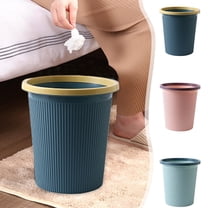 Plastic Bathroom Trash Can | Small Wastebasket with Pressure Ring | Modern Garbage Bin for Kitchen Office RV Dorm | Easy-Clean Large Opening Design | Single Unit | 9.84x9.05x9.05 in | Dark Blue