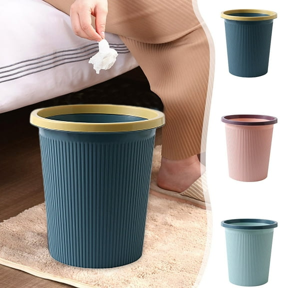 Plastic Bathroom Trash Can | Small Wastebasket with Pressure Ring | Modern Garbage Bin for Kitchen Office RV Dorm | Easy-Clean Large Opening Design | Single Unit | 9.84x9.05x9.05 in | Dark Blue