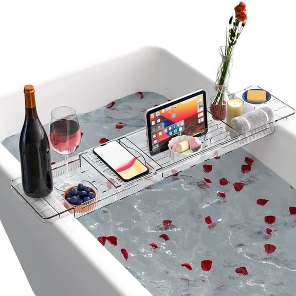 Plastic Bathtub Tray,Expandable Bath Tub Tray Table can hold an iPad and books