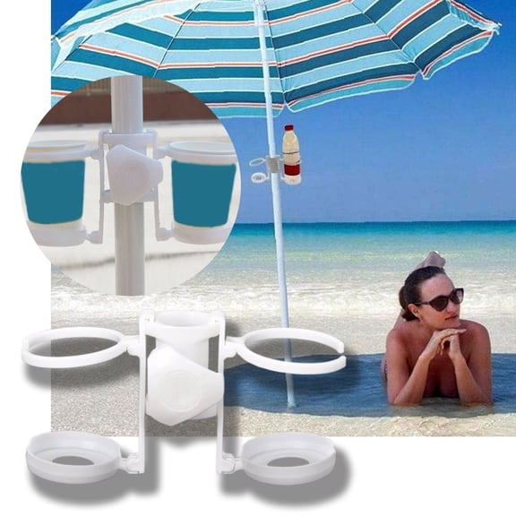 Plastic Beach Umbrella Cup Holder for 2 Cups - Portable Leak Proof Coffee Beverage Holder, Foldable Multifunctional Umbrella Tube Cup, Outdoor Pool Patio Poolside Drink Caddy - Heavy Duty