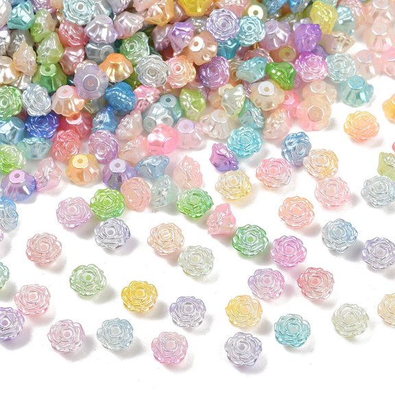 Plastic Bead Caps Flower Colorful 8x5mm Hole: 1mm 3571pcs/500g