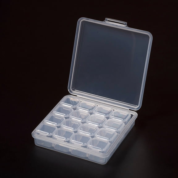 Plastic Bead Containers Flip Top Bead Storage Removable 16 Compartments Rectangle Clear 11.4x11.2x2.8cm 4 Compartments: about 10.15x2.4x2.3cm 16 Compartments/box