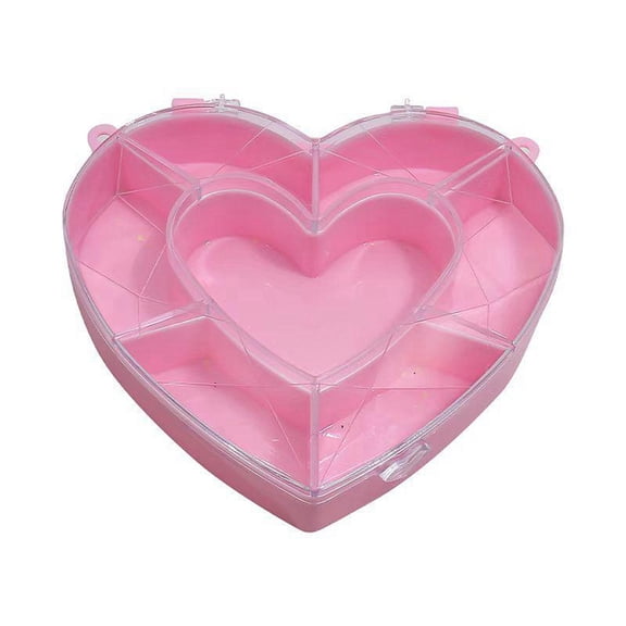 Plastic Bead Containers Heart Shaped Beads Case with 7 Compartments for DIY Art Craft Nail Diamonds Bead Storage Pearl Pink 14x13x3.1cm