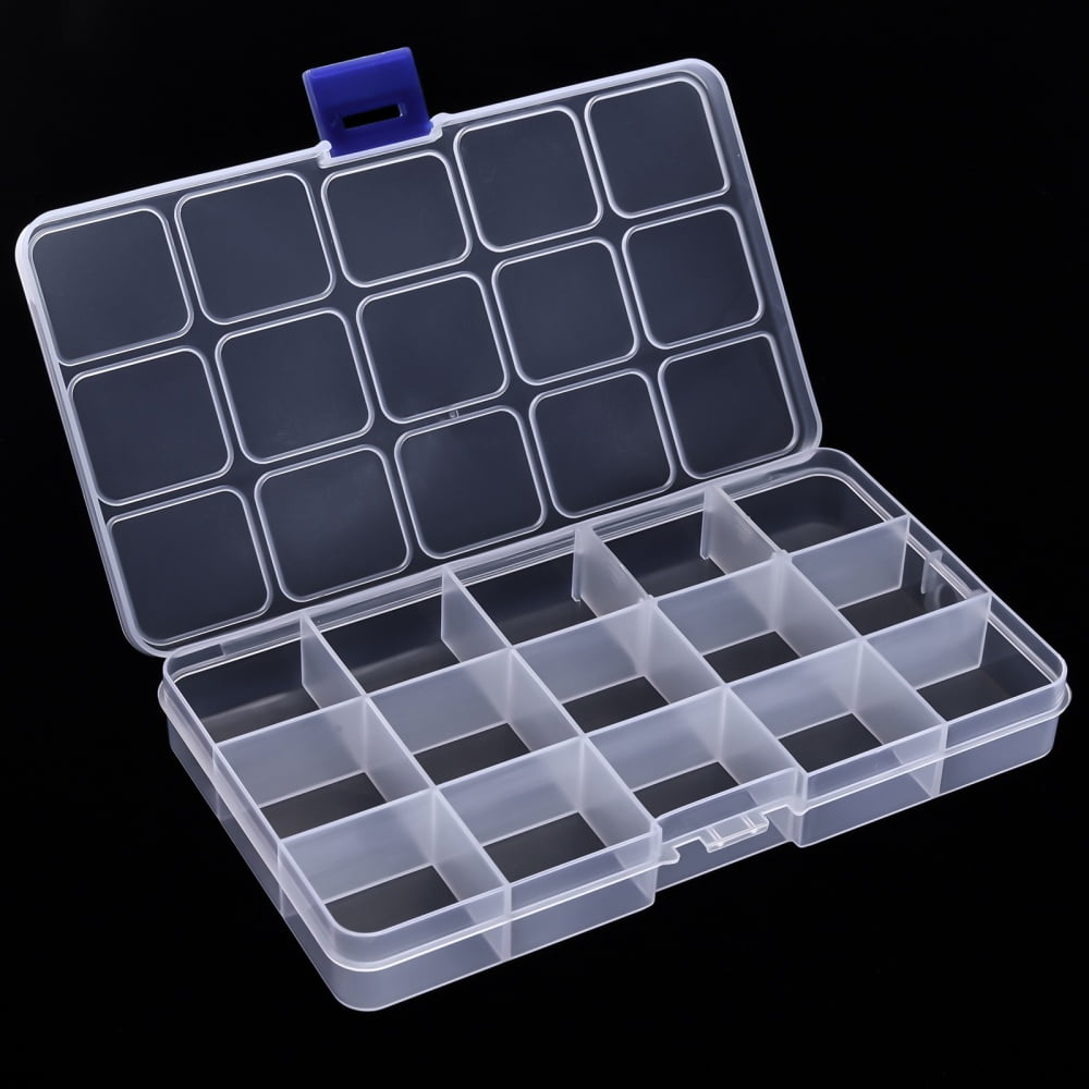 Plastic Bead Storage Container 15 Compartment Organizer Boxes Rectangle Clear 17.5x10x2.5cm Compartment: 3.2x2.9x2.1cm