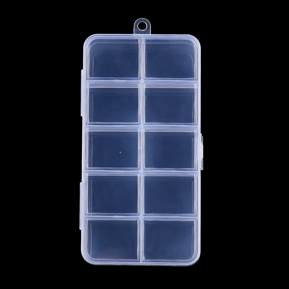 Plastic Bead Storage Containers 10 Compartments Rectangle Clear 12.8x6.7x1.7cm Hole: 5mm