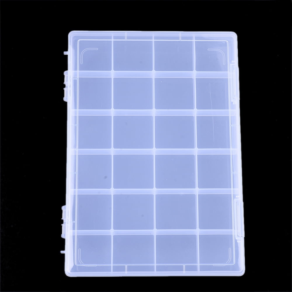 Plastic Bead Storage Containers 24 Compartments Rectangle Clear 28.5x19.5x2.2cm Compartment: 44.5x45mm