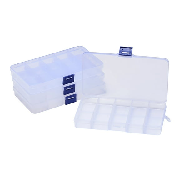 Plastic Bead Storage Containers Adjustable Dividers Box Removable 15 Compartments Rectangle Clear 17.5x10.2x2.2cm