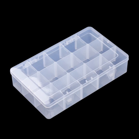 Plastic Bead Storage Containers Adjustable Dividers Box Removable 15 Compartments Rectangle Clear 27.5x16.5x5.7cm