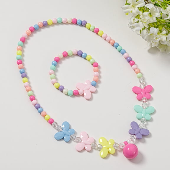 Plastic Beaded Necklaces & Beaded Bracelets Jewelry Sets Colorful Butterfly 450mm & 140mm