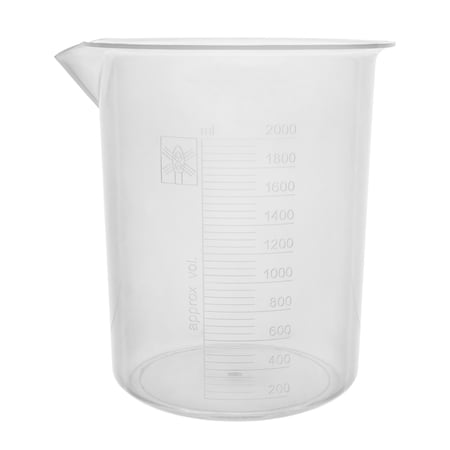 Plastic Beaker, 2000ml - Polypropylene Plastic - Raised Graduations, Tapered Spout - Euro Design - Eisco Labs