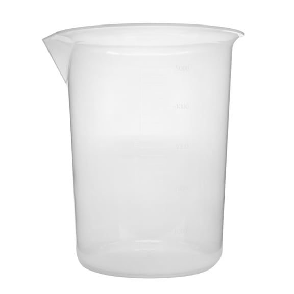 Plastic Beaker, 5000ml - Polypropylene Plastic - Raised Graduations, Tapered Spout - Euro Design - Eisco Labs