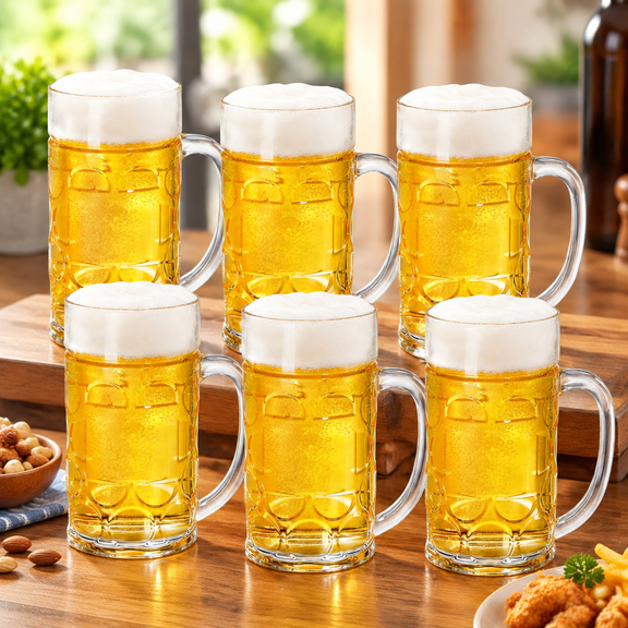 Plastic Beer Mugs, 20 oz./600ml Beer Steins with Handles, Reusable Beer Drinking Cups, Clear Large Beer Mugs for Bar, Beverages, Alcohol, Freezable, BPA Free