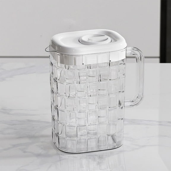 Plastic Beverage Pitcher 2000ml Transparent Jug | Durable ABS PP Ribbed Design with Lid Handle | Dishwasher Safe Drink Container for Water Tea Soybean Milk | 21.5x19.5x10 cm | Single Pitcher