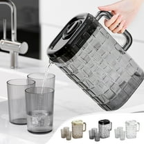 Plastic Beverage Pitcher, Transparent Water Jug with Lid and Handle, 2000ml Capacity Ribbed Design for No-slip Grip, Dishwasher Safe and Leakproof for Easy Cleaning, Ideal for Home Bars,