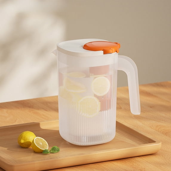 Plastic Beverage Pitcher with Push Lid for Hot and Cold Drinks – Large Capacity Fridge Door Slim Jug for Water Iced Tea Fruit Infusions Parties