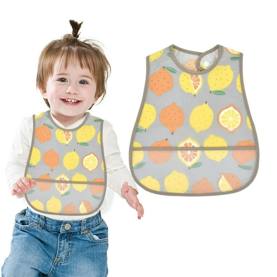 Plastic Bibs, Waterproof Sleeveless Plastic Food Bib, Feeding Bibs with Crumb Catcher Pocket, Saving Soft Fabric Apron for Play, for Eating Mess, Waterproof Bibs