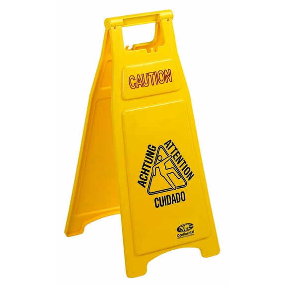 Continental 119 26" Yellow Caution Wet Floor Sign Folding ANSI OSHA