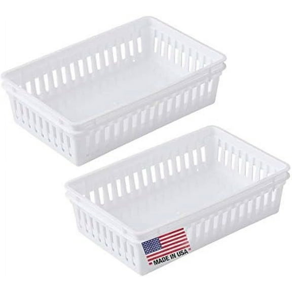 Plastic Bin Baskets for Organizing, White Storage Tray, Rectangle 9 x 6 x 2 - Pack of 4 - Made in USA$$Home Decor, Kitchen, & Other
