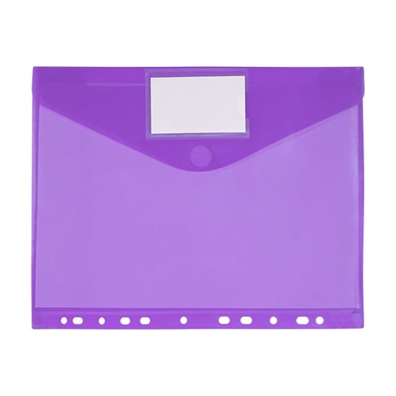 Plastic Binder Pockets 11 Holes Punched, Durable Envelope Dividers with Label Pocket and Fastener Closure,Portable Top Loading File Folders for 3 Ring Binder Office Organization,1Pc(Purple,12.2x9.6")