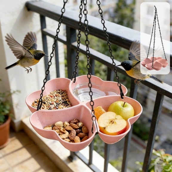 Plastic Bird Feeder Pink Four-Leaf Clover Shaped Bird Feeder Double-Purpose Outdoor Hanging Feeder for Food and Water(1Pcs) Rkxzt