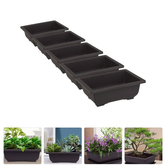 Plastic Bonsai Pots with Drainage Tray for Plants Indoor Office Outdoor 5 Pcs Big Flowerpot Recycled Ornament