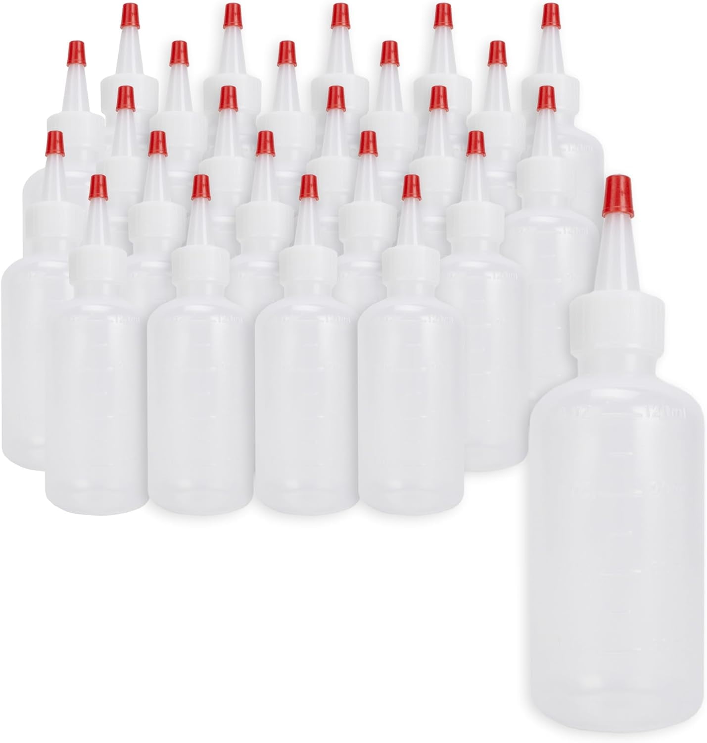 Plastic Boston Round Squeeze Bottles, 4oz/120mL Dropper with Yorker Red Tip Caps, Squirt & Condiment Bottles for Liquids, for Crafting & Paints, Sauces, etc, 25 Pack