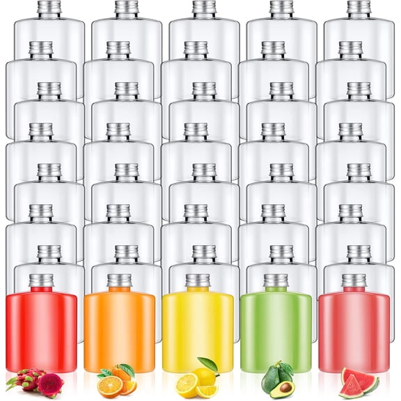 Plastic Bottles Bulk with Caps 8.5 oz Small Reusable Disposable Juice Bottles Empty Clear Beverages Drink Containers Water Flask Mini Fridge Containers for Juicing Smoothies Milk
